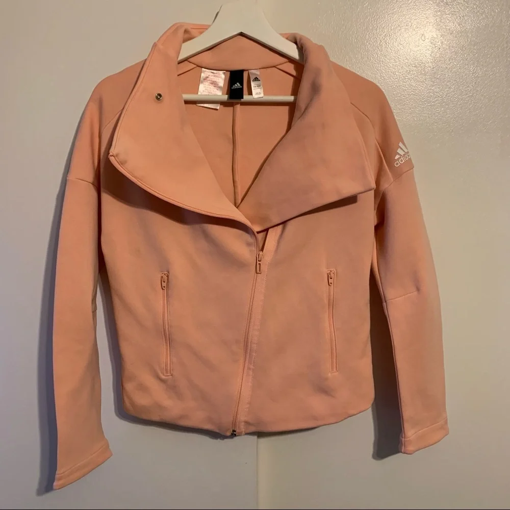 Adidas girl 11-12 youth Id jacket form fitting 2 pockets glow pink athletic gym